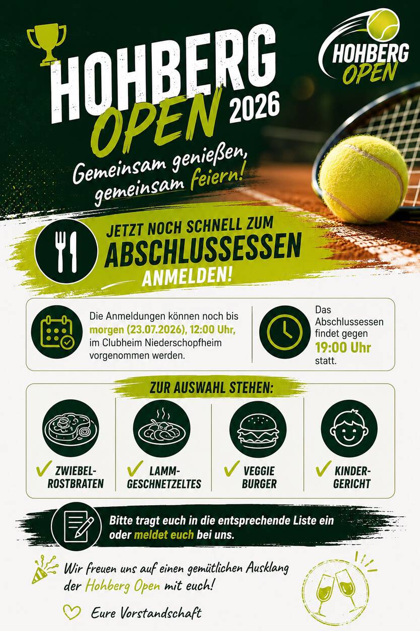 Anmeldeschluss für das Abschlussessen am Samstag